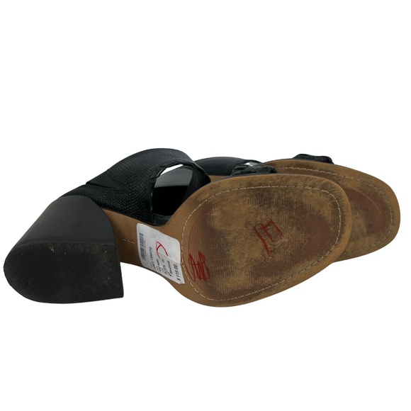 Vince Camuto Black Leather Snake Skin Kafinny Sandal Stacked Block Heel Size 7M - Picture 9 of 11